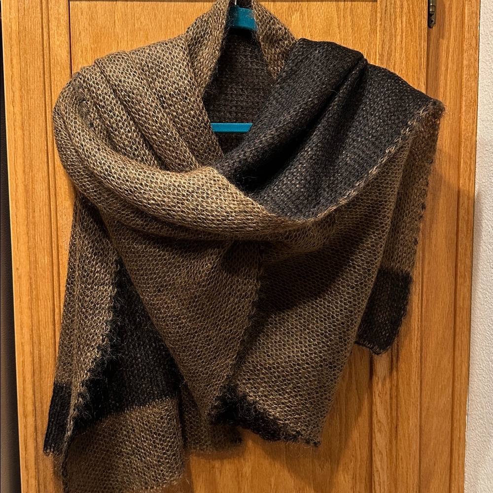 Double Faced Designer Like XL Cozy and Soft Black & Brown Mohair Knit Wrap Scarf